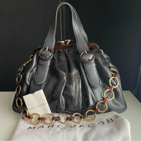 Marc Jacobs Snake Skin & Leather Karen Stam Kisslock Satchel Italy Y2K - Picture 3 of 16